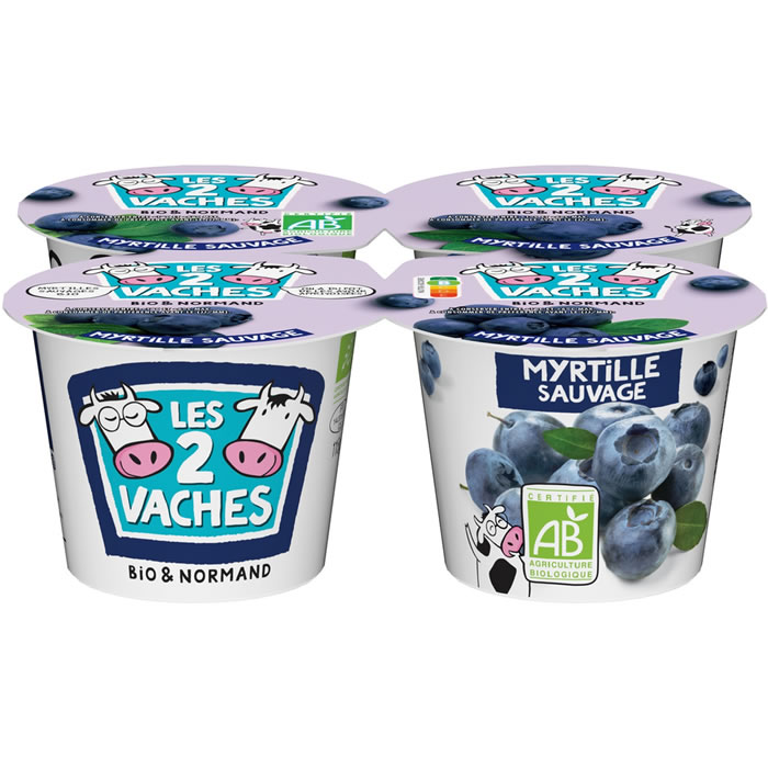 LES 2 VACHES - Yaourts à la myrtille bio 4 x 115 g