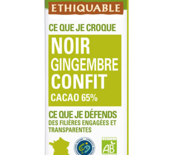 ETHIQUABLE – Chocolat noir gingembre confit bio 100g
