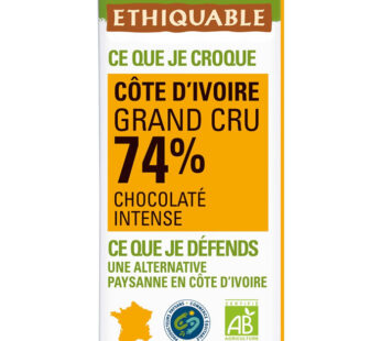 ETHIQUABLE – Tablette de chocolat noir 74% bio – 100 g