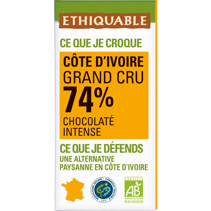 ETHIQUABLE - Tablette de chocolat noir 74% bio - 100 g