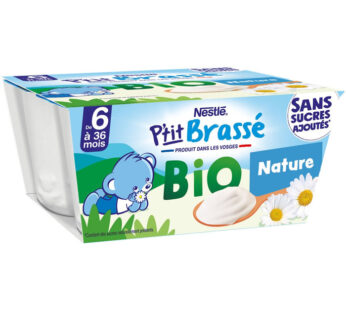 NESTLE P&rsquo;tit Brassé – Dessert nature dès 6 mois bio – 4 x 90 g