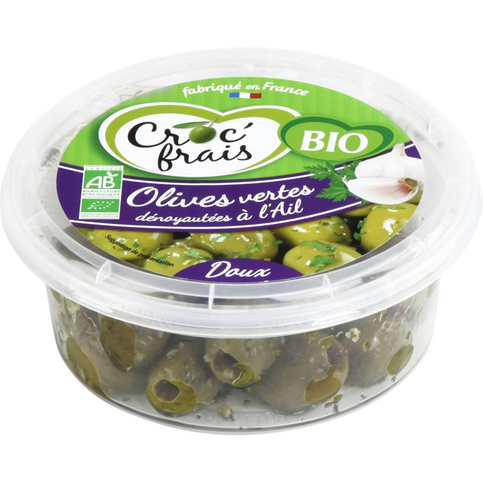 CROC' FRAIS - Olives vertes dénoyautées à l'ail bio - 120 g
