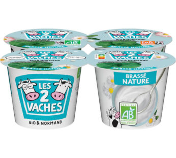 LES 2 VACHES – Yaourts brassés nature bio – 4 x 115 g