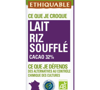 ETHIQUABLE – Tablette de chocolat au lait aux céréales croustillantes bio – 100 g