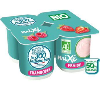 LES 300 LAITIERS BIO – Yaourts brassés à la fraise et framboise bio 4 x 125 g