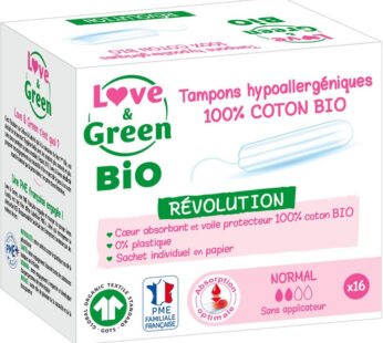 LOVE & GREEN – Tampon coton hypoallergéniques sans applicateur bio – 16 tampons