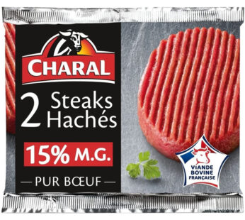 CHARAL – Steaks hachés pur boeuf 15% M.G 2 x 130 g