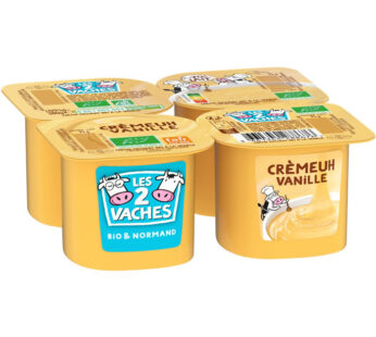 Les 2 Vaches – Crème dessert à la vanille bio 4x95g