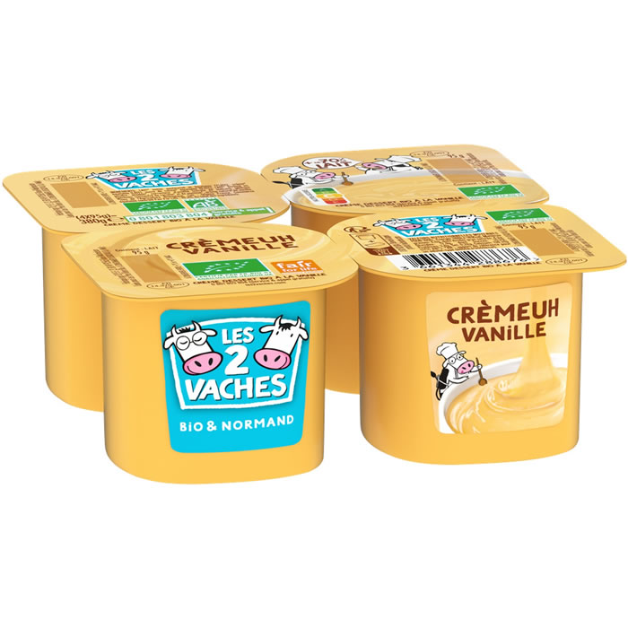 Les 2 Vaches - Crème dessert à la vanille bio 4x95g